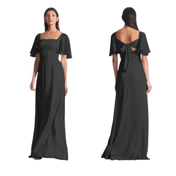 Sachin + Babi Womens Black Aurora Short Flutter Sleeve Gown Size 18W NEW - Picture 1 of 8